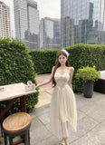 MQTIME  -  Women Dresses Lace Patchwork Mesh Sleeveless Slim Backless Sweet Elegant Temperament Party Dress Female Fashion