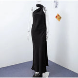 MQTIME  -  Ribbon Satin Long Party Dress Women Elegant Solid Sleeveless Female Backless Dresses 2025 Spring Summer Lady Evening Club Gowns