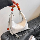 MQTIME  -   Trendy Beaded Handbags Vintage Fashion Chinese Style Small Tote Bags For Women Simple Silver Color Chain Shoulder Bag Crossbody