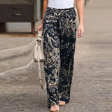 MQTIME  -  Women S Printed Cotton Linen Casual Pants Elastic Waist Comfortable Loose Fit Long Trousers Ready To Ship Stock Available