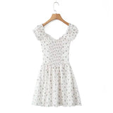 MQTIME  -  Summer New Style Strap Sweet Fragmented Flower Waist Bubble Sleeve Slimming Dress Short Skirt
