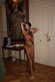 MQTIME  -  Women Ribbon Hanging Neck Long Dresses Solid Color Summer Sleeveless Backless Slim Halter Party Dress Female Elegant Satin Robe