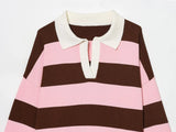  MQTIME  -  Autumn High Street Chic Women Fashion Striped Knitted Sweater Women Long Sleeve Vintage Style Casual Pullover Tops