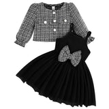 MQTIME  -  2Piece Sets Spring Autumn Baby Clothes Girl Fashion Cute Bow Button Coat+Lace Sleeveless Princess Dress Kids Clothing BC1739