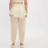 MQTIME  -  Women's Long Bloomers Layered Skirted Pants with Belt Tied Sheer Balloom Mid Rise Sheer Slips Bubble Culottes Bottoms