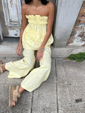 MQTIME  -  Tube Top Pant Women's Set Backless Off Shoulder Pleated Blouse High Waist Wide Leg Pants Lady Suit 2025 Summer Female Streetwear