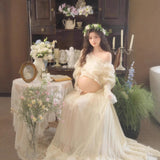 MQTIME  -  Women Photography Props Elegant White Elegant Dresses Set for Ruffles Top with Long Skirt 2pcs Studio Shooting Photo Clothes