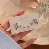 Mqtime Y2K 6Pcs/set Silver Color Rhinestone Butterfly Stud Earrings for Women Fashion Punk Heart Earring Sets Trendy Jewelry Gifts