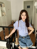 MQTIME  - Japanese Style Short Sleeved Shirt for Women Spring Summer New Small Figure Niche Plaid Top Sweet Girls Blouse Cute Y2k Blusa