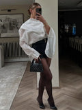  MQTIME  -  Casual Loose White Shawl Shirts Women O-neck Long Sleeve Single Breasted Shirt Female 2026 Spring Lady Elegant Commute Tops