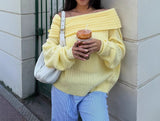 MQTIME  -  Spring and Autumn Foreign Fashion Fashionable Straight Neck Solid Color Off-the-shoulder Clavicle Sweater Women's 2025 New Style