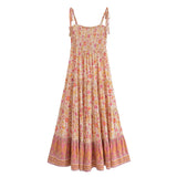 MQTIME  -  Straps Boho Dress Sleeveless Floral Printing Beach Dress Rayon A-line Lace-up Maxi Vestidos Gypsy Summer Dress