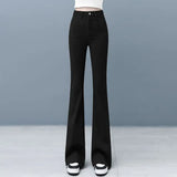 MQTIME  -  Women Flared Jeans Loose Denim Pants Bottom Straight High Waist Stretch Spring Autumn Solid Color Female Fashion Streetwear
