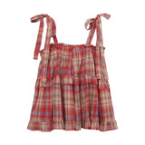 MQTIME  -  Dopamine Red Plaid Suspender Dress, Women's Tank Top, Doll Top, Design Sense, Disney, Sweet, New Style, Summer, 2024