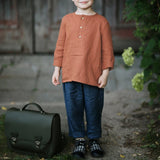  MQTIME  -  Casual Daily Cotton And Linen Children's Shirt Autumn New Retro Mori Buttons Long-Sleeved Shirts Boys And Girls Clothing
