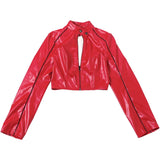  MQTIME  -  Leather PU Jacket Women Crop Varsity Baseball Coats Y2K Streetwear Winter Fall Black Cyber Racer Jackets Coats