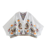 MQTIME  -  European And American Style Autumn New Women Clothing V-neck Loose Retro Heavy Embroidery Bat Shirt Top Skirt Street Style Suit