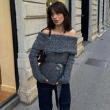 MQTIME  -  Elegant Solid Slash Neck Women Sweater Full Sleeve Knit Female Pullover 2024 Fashion All Match Autumn Winter Slim Lady Knitwear