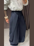  MQTIME  -  High Waist Striped Wide-Leg Pants For Woman Loose Irregular Floor-Length Trousers Single Bitton Pockets Fashion Casual Clothes