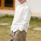 MQTIME  -  Boy's Linen Shirt Daily Casual Turn-Down Collar Long Sleeved Top College Spring Breathable Skin-Friendly Cotton-Linen Shirts