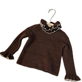  MQTIME  -  Toddler Girls Sweater Ruffle Collar Contrast Kids Baby Girls Knitwear New Winter Bell Sleeve Infant Baby Girls Pullovers