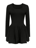 MQTIME  -  Summer European Fashion Women Dress Black Deep O-neck Long Sleeve Elegant Lady Dresses Sexy Slim Female Mini Dress