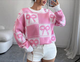 MQTIME  -  Autumn/Winter New Sweet Bow Knitted Sweater Loose Top Sweater Women's Wear