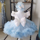 MQTIME  -  Blue Flower Girl Dresses Tulle Sequin With Bow Short Sleeve For Wedding Birthday Party First Communion Gown