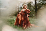  MQTIME  -  Vintage Brown Maternity Evening Dress for Baby Shower Sexy V Neck Pregnant Women Gowns Customized Formal Photography Props