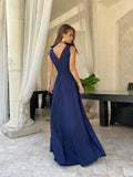 MQTIME  -  Summer Women Party Dress High Waist Cross V-neck Bowknot Strap X-long Evening Dress Female Side Split Elegant Lady Maxi Dresses