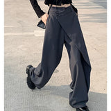 Mqtime Streetwear Y2K Irregular Loose Casual Pants Women Spring New High Waist Fashion All-match Solid Color Wide Leg Pants