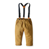MQTIME  -  Autumn Boy Outfit Striped Long Sleeve Shirt with Solid Pants Strap Set Children 1 2 3 4 5 6 7Y Kid Birthday Costume Clothes Suit