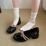 MQTIME  -  Fashion Mix Color Patent Leather Mary Jane Shoes Women Autumn Elegant Square Toe Medium Heel Pumps Sweet Pink Bowknot Shoes