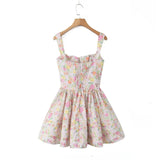 MQTIME  -  European And American Style 2024 Summer Women's New Fashionable Floral Print Pleated Patchwork Slim Fitting Suspender Dress