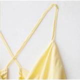MQTIME  -  Elegant Yellow Elastic High Waist Maxi Sling Dress Women Sleeveless Off Shoulder Backless Deep V-neck Robes 2025 New Street Wear
