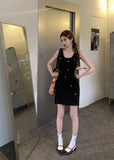 MQTIME  -  Summer New Fashion Women Dress Casual Simple Style Square Collar Vest Beading Slim A Line Short Knitted Dresses