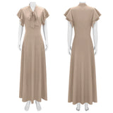MQTIME  -  Women's 20th Century V-neck Long Diagonal Cut Sleeveless Dress with Butterfly Sleeves and Bow Detail Party Halloween Gown