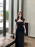 MQTIME  -  Women Mint Mambo Style Short Sleeved Dress Women's Summer Korean Chic Waist Slimming A line Long Dresses