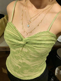 MQTIME  -  Y2k Solid Lace Patchwork Spaghetti Strap Sleeveless Slim All Match Thin Lace Patchwork Tanks