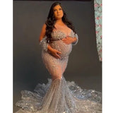 MQTIME  -  Shiny Stones Maternity Photo Dress  Diamonds Embellished  Women Sexy Nude Long Dress Luxury Evening Dresses