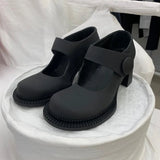 Mqtime New High Heel Shoes Women's Flat Buckle Mary Jane Shoes Big Head Doll Shallow Mouth Single Shoes