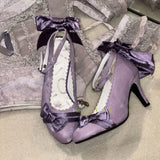 MQTIME  -  Original Satin Lolita Stiletto High Heels Bow Women Ornament Multi-Color Princess Shoes for Birthday Party Sweet Party Ceremony