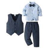 MQTIME  -  Spring Children's Boy Long-sleeve Shirt Waistcoat Long Trousers Gentleman's Bow Tie Full Set Toddler Boys Birthday Party Clothes