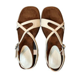 MQTIME  -  Women's retro top layer cowhide single button external wear exposed toe woven mid heel Roman sandals women's new style