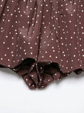 MQTIME  -  Brown Polka Dot Bubble Shorts Women Elastic Drawstring Waist Loose Flowy Puffy Short Pants Summer Holiday Weekend Shorts