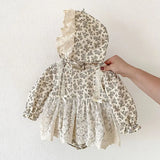  MQTIME  -  New Spring Toddler Baby Girl Romper+Hat Long Sleeved Cotton Print  Lace Splicing Newborn Baby Jumpsuit Children Clothes