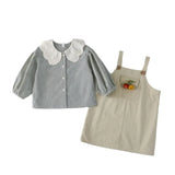 MQTIME  -  Girls' Classic Gingham Blouse and Strappy Suspender Skirt Set Baby's Toddler Kid Children Vintage Plaid Lace Lapel Collar Shirt