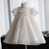 MQTIME  -  Baby Girl Princess Sequins Tulle Dress Infant Toddler Boutique Bow Vestido Puff Sleeve Party Pageant Birthday Baby Clothes 1-7Y