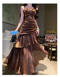 MQTIME  -  Women's Elegant Ruffles Long Dresses Fashion Spaghetti Strap Sleeveless Princess Party Dress Summer Slim Waist Casual Vestidos