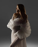 MQTIME  -  New Off White Pleated Maxi Dresses for Photoshoot Maternity Photoshoot Dress Formal Evening Gown Baby Shower Dress YEWEN